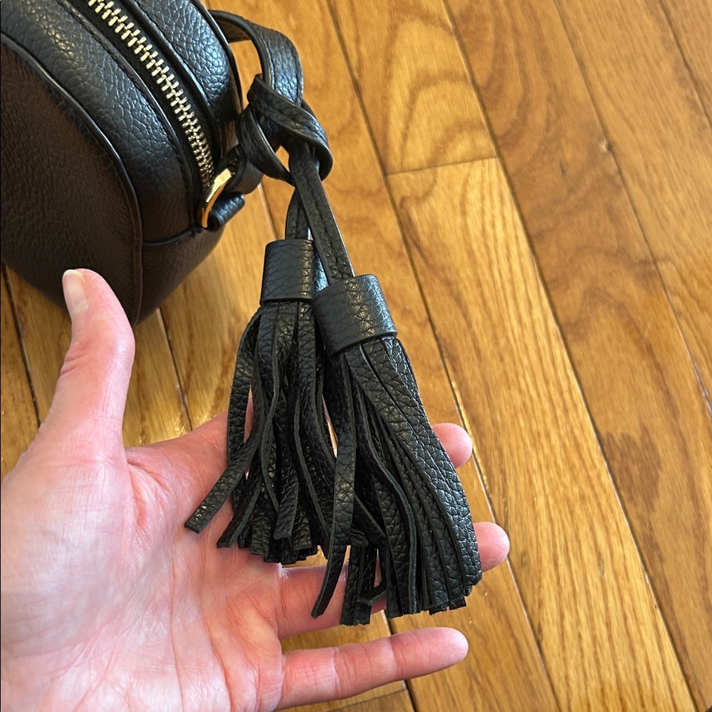 Tory Burch Black Pebbled Leather Crossbody with Tassel - Picture 8 of 12